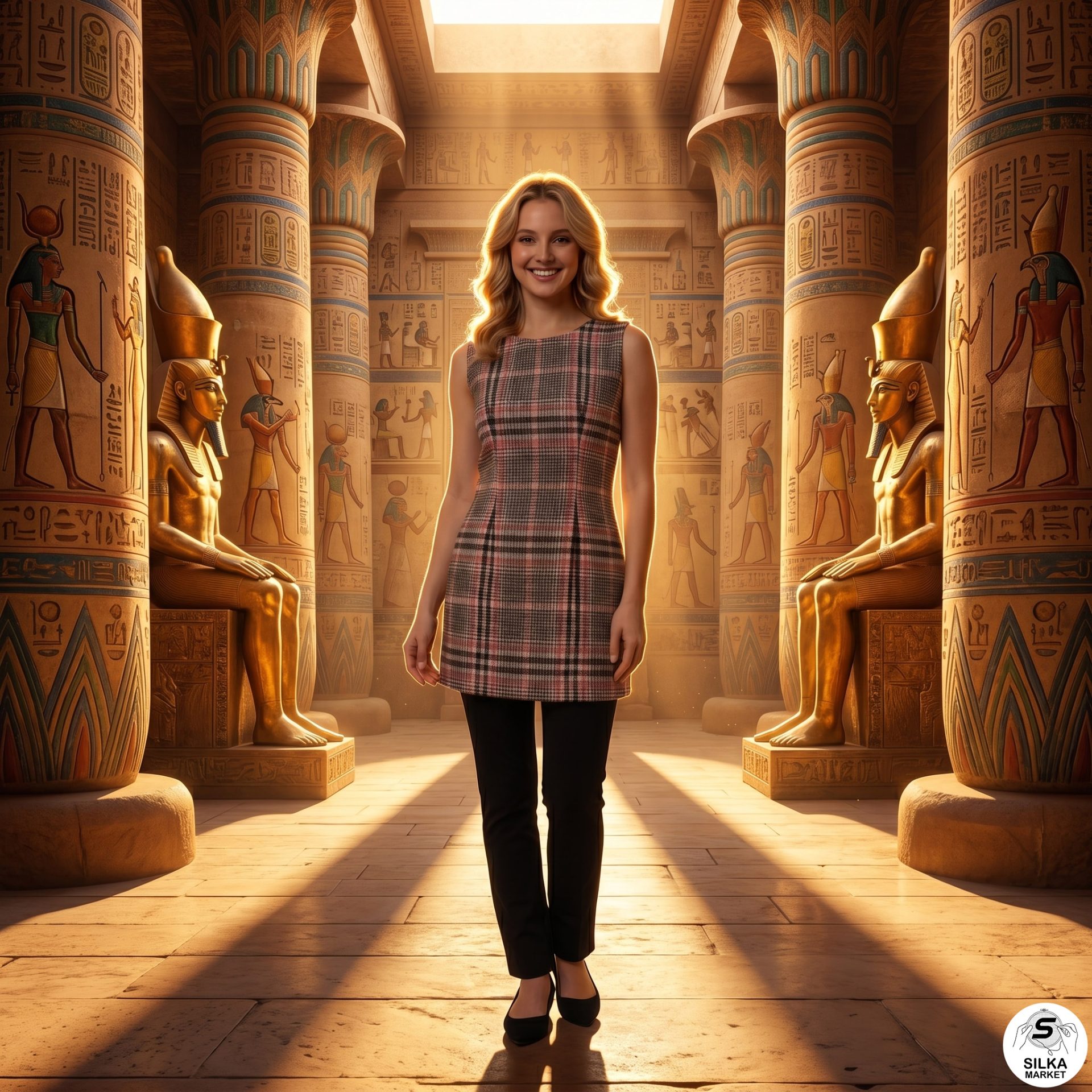 Robe en laine cartoon sans manches, coutures apparentes, multicolore