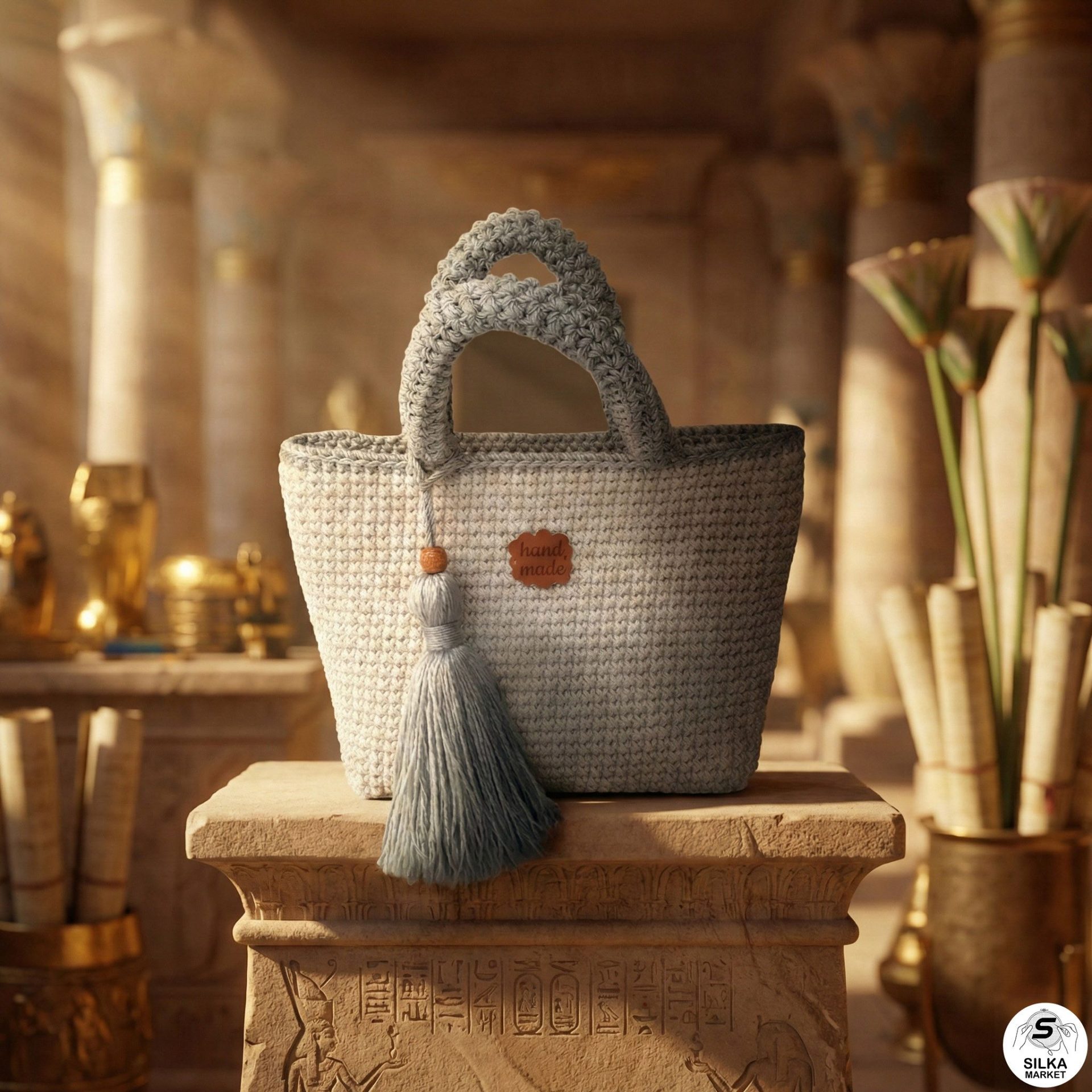 Crochet bag made with Egyptian Macrame yarn only including handles made with the same yarn